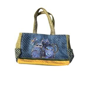 Laurel Burch Cat Kitten Kitty Bag Painted Printed Shoulder Tote Zip Top Purse
